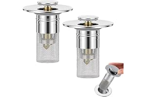 STDKDFW Bathroom Sink Drain Strainer,Pop-up Sink Drain Strainer with Removable Stainless Steel Strainer Basket Hair Catcher, Bathroom Sink Strainer, for US Bathroom Sinks, Bathtubs & Floor Drains. (2PCS)