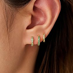 Inerney Gold Green Earrings Set for Women, Dainty