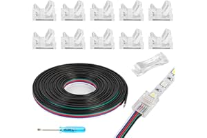 HOMELYLIFE 5 Pin RGBW LED Strip Connectors 10mm Solderless 10 Pcs with 16.4ft Extension Cable 5 Conductor for Waterproof or Non-Waterproof 10mm Wide RGBW LED Strip Lights