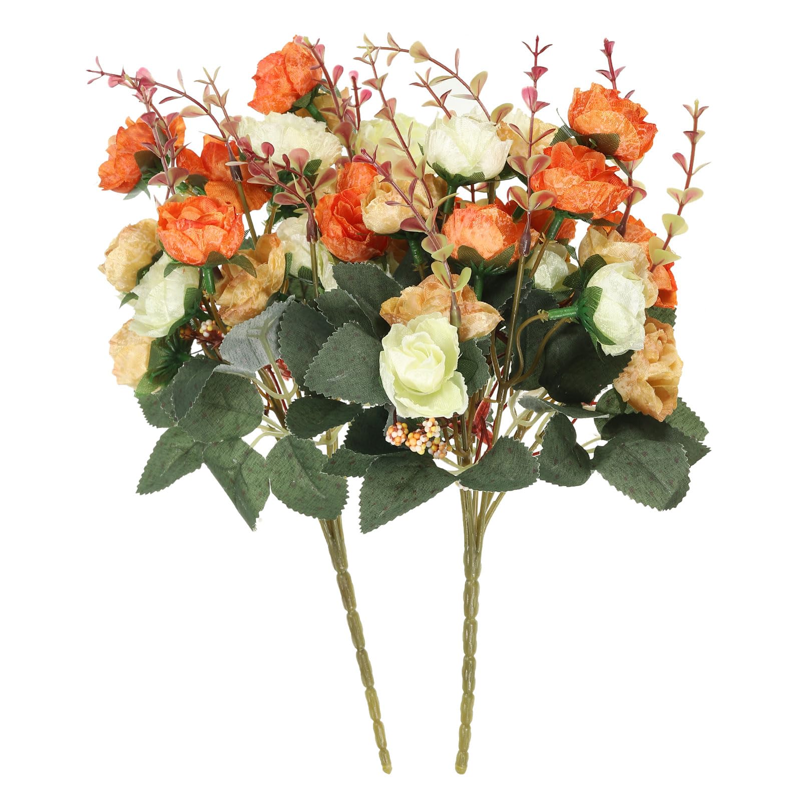 PATIKIL 7 Branch 21 Heads Artificial Silk Mini Rose with Stem, 2 Pack Fake Flowers Leaf Rose Decor Bouquet for Wedding Home Office Decoration, Orange
