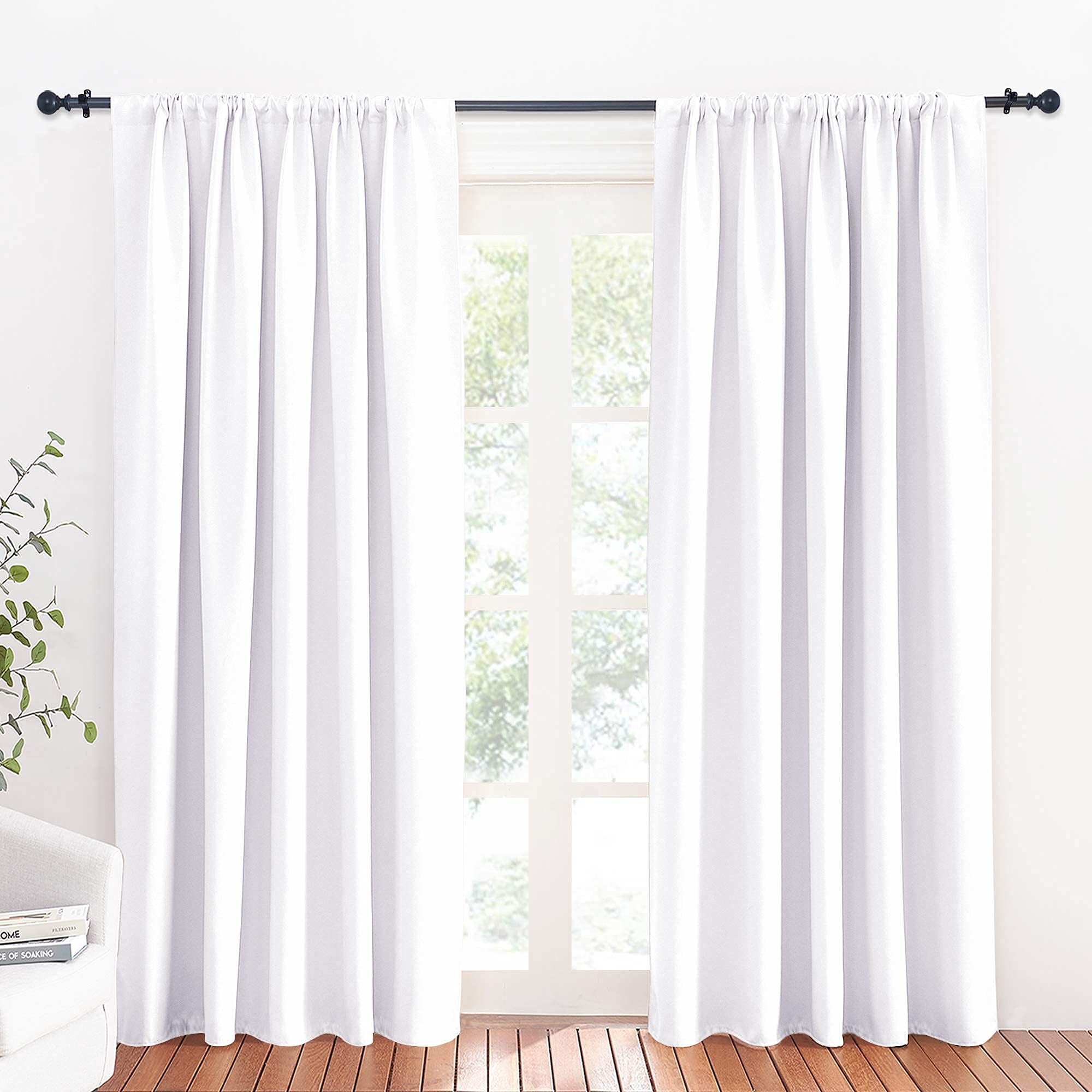 RYB HOME Large Curtains for Bedroom 84 inches Long 2 Panels Set, Privacy Thermal Insultaed Sunlignt Heat Blocking Drapes for Sliding Patio Door, Width 70 by Length 84, Pure White Image