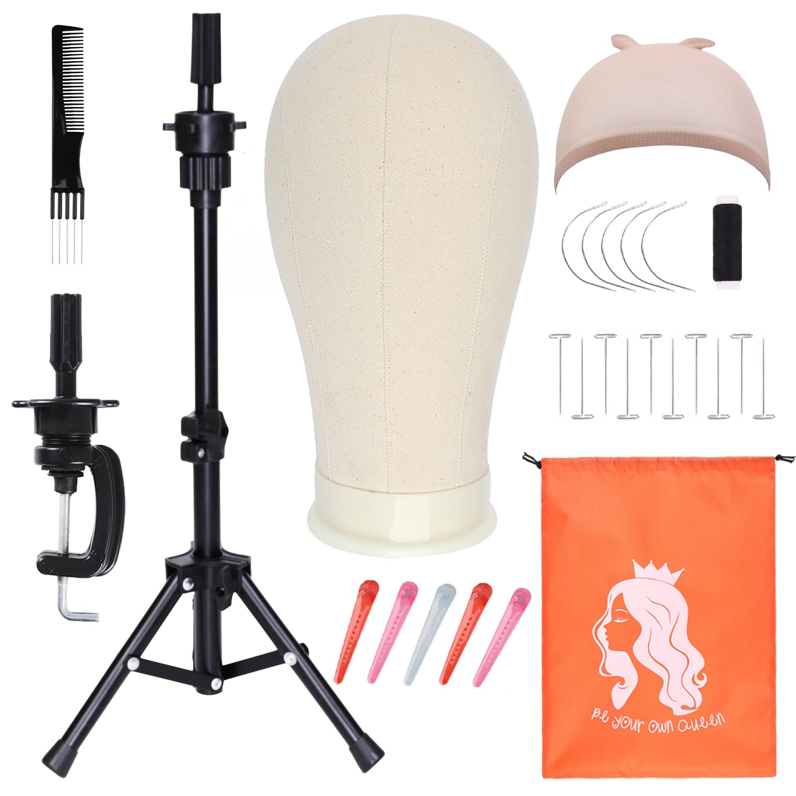 Photo 1 of PWEOUKE Wig Stand with Head for Styling Wigs,23'' Canvas Wig Head with Foldable Mannequin Head Tripod for Wigs,Wig Head Stand Tripod with Canvas Block Head for Cosmetology