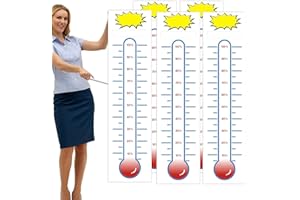 KIUKIUO 5 Pcs Fundraising Thermometer Goal Charts 10 x 40 Dry Erase Goal Trackers Chart Thermometer Goal Setting Wall Poster Vinyl Sticker for Home School Office Fundraising (White)