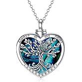 TOUPOP Tree of Life Urn Necklaces for Ashes 925 Sterling Silver Heart Cremation Jewelry Memorial Keepsake Jewelry with Funnel Filler for Women Men