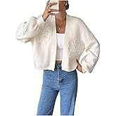 SOLY HUX Women's Floral Cropped Cardigan Sweater Open Front Long Sleeve Knit Casual Outerwear
