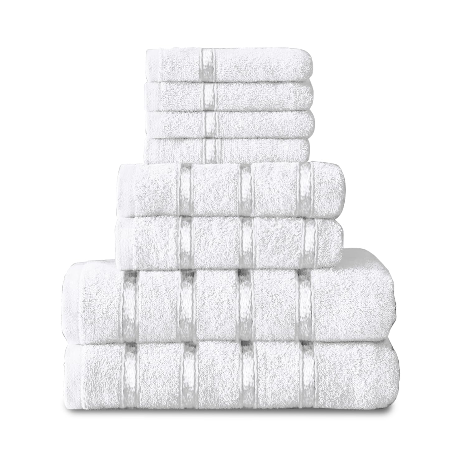 GC GAVENO CAVAILIA 8 Piece White Towel Bale Set, Quick Dry Highly Absorbent Cotton Towel Sets Bathroom, 450 GSM Towels Sets, 4x Face Towel 2x Hand Towels 2x Bath Towels — image 1