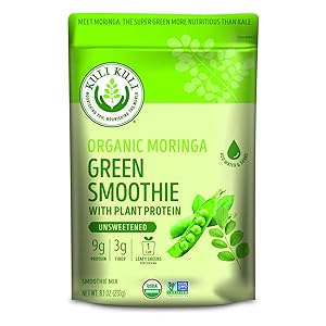 Kuli Kuli Organic Moringa Greens Smoothie Mix, Plant-Based Superfood Protein Smoothie Mix, Unsweetened, Vegan and Gluten-Free with 8g Pea Protein and 1 Cup Greens Per Serving, 8.1 Ounce