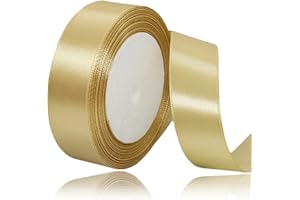 ALOHOVME Gold Ribbon 1 Inch x 25 Yards, Satin Fabric Silk Ribbon for Gift Wrapping, Bows Making, Floral Bouquets, Wreaths, DIY Handicrafts, Sewing Projects, Baby Shower and Wedding Party