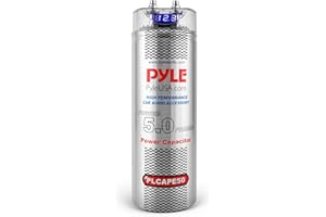 Pyle 5.0 Farad Digital Power Capacitor - High-Performance Car Audio Accessory with Blue Digital Display, Voltage Readout, Over Voltage Protection, Mounting Hardware, DC 12-24V - PLCAPE50