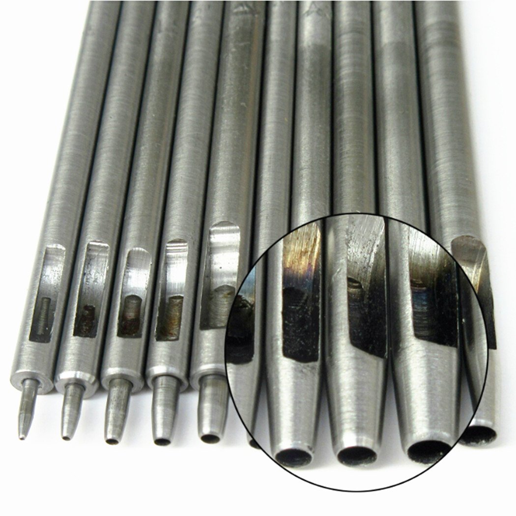 Steel Leather Punch Tool Kit, 10 Sizes (0.5-5.0mm) for Belt, Wallet, Bag, Crafting | Heavy-Duty Hole Puncher Set, Professional Leatherworking Tools for DIY & Repair