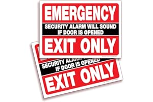 iSYFIX Emergency Exit Only Stickers – 2 Pack 10x7 Inch – Premium Self-Adhesive Vinyl, Laminated UV, Weather, Scratch, Water & Fade Resistance, Security Alarm Will Sound if Door is Opened Sign