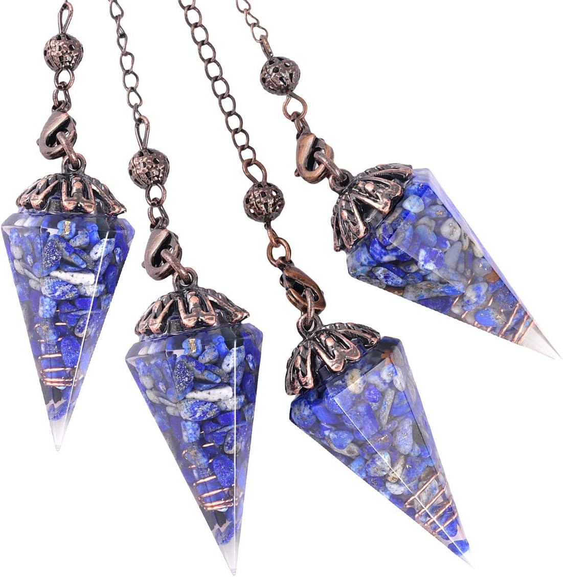 Nupuyai Lapis Lazuli Vintage Crystal Point Dowsing Pendulum for Divination Scrying Healing Faceted Hexagonal Resin Chip Stone Pendulum with Chain - Image 5