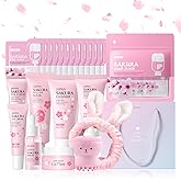 LAIKOU Sakura Skincare Set for Teen Girls, Complete 34PCS Face Care Kit, Christmas Pamper Gift Set for Women & Teenage Girls, Hydrating & Nourishing Travel-Friendly Daily Facial Skincare Routine
