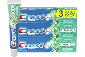 Crest + Scope Whitening Toothpaste - Pack of 3, 5.4 Oz Tubes - Anticavity Fluoride Toothpaste, Fresh Breath, Kills Germs - Ta