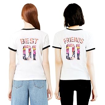 Best Friends T-Shirts für 2 Mädchen Sister Aufdruck – Sommer Oberteile Set für Zwei Damen – Beste Freunde Freundin BFF Geburt