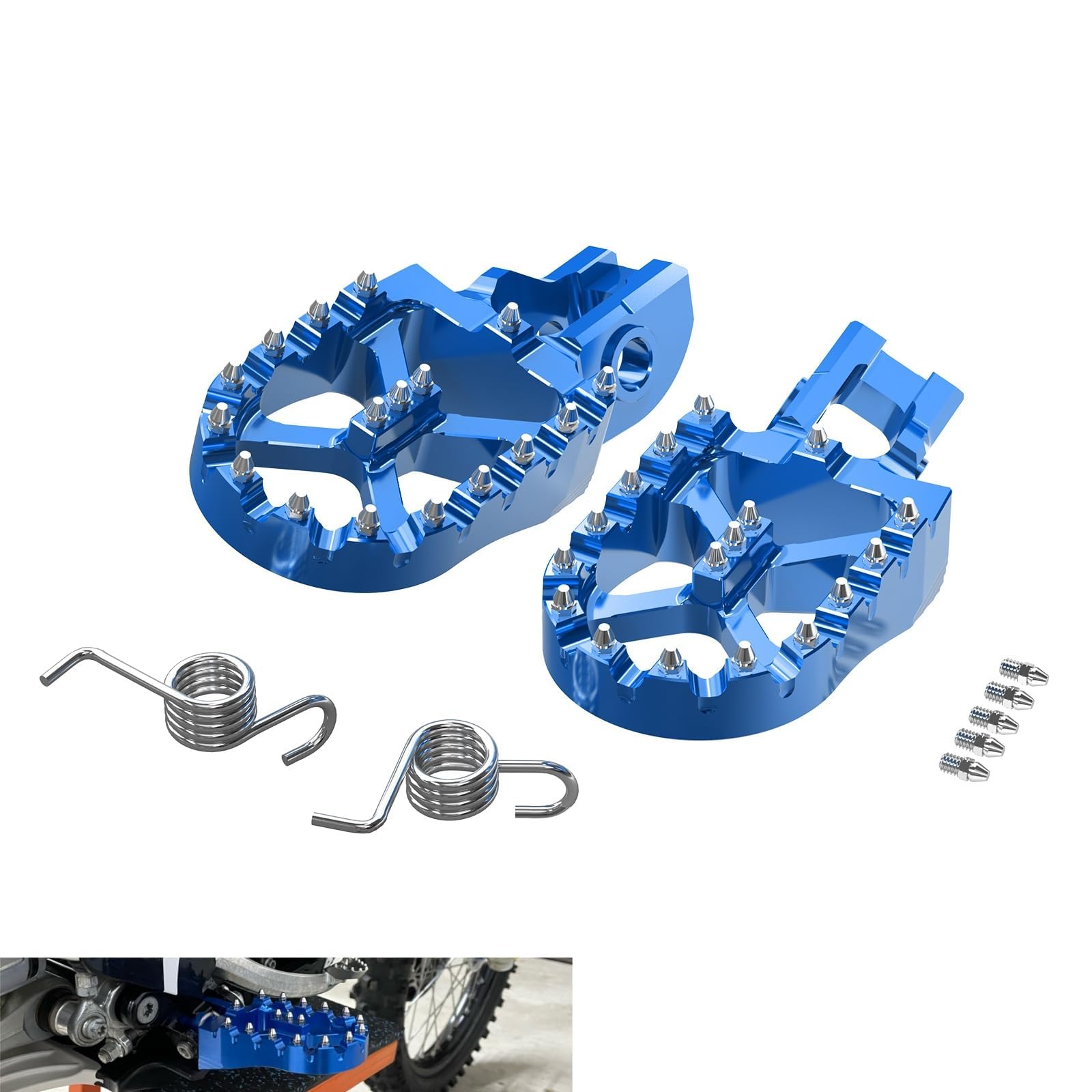 Photo 1 of NICECNC Blue CNC Billet Foot Pegs Foot Pedals 57mm Compatible with Husqvarna FC 250 350 450 2016 125-501 TX FX TC FC 2017-2022 125-501 TE FE 2017-2023 TC85 2018-2022,See Fitment