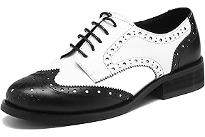 U-lite Women's Perforated Lace-up Wingtip Multicolor Leather Flat Oxfords Vintage Oxford Shoes