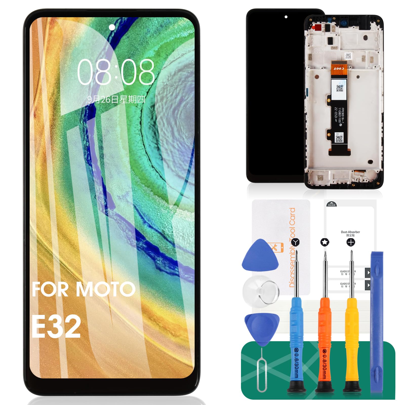 For Motorola Moto E32 LCD Display For Motorola Moto E32 Screen Replacement For Moto E32 XT2227 Touch Digitizer Repair Kits With Frame(Black,Not for E32S/G22)