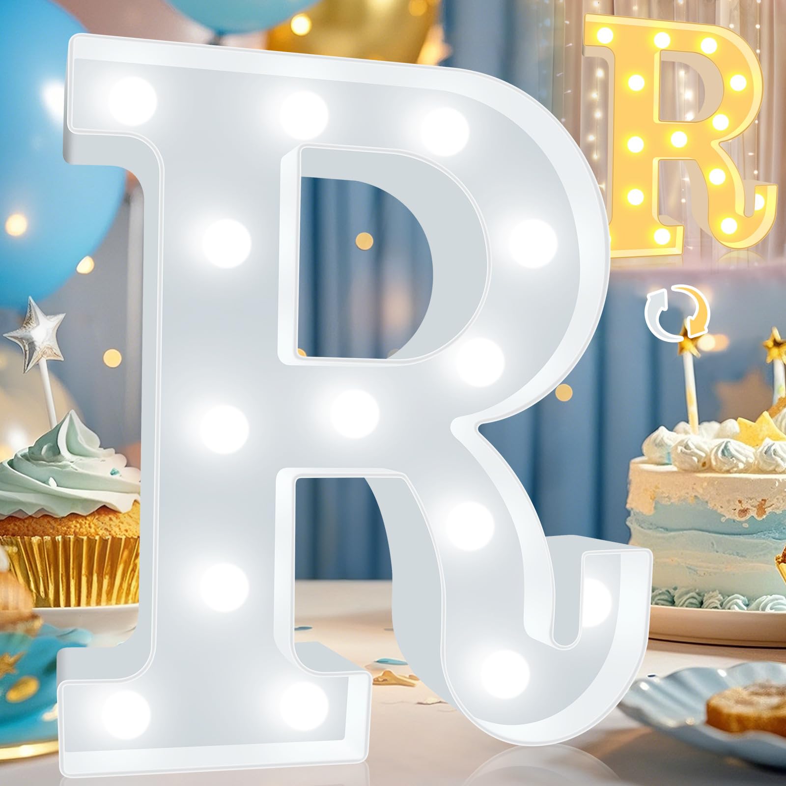 Photo 1 of Pooqla LED Marquee Letter Lights, Warm White and Cool White Decorative Lighted Letters, Light Up Alphabet Letters for Boys Girls, Party, Wedding, Bar, Night Light, Birthday Decoration, Letter R