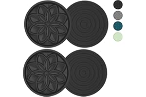 HFHOME Coasters for Drinks 4 Pcs Silicone Coasters Set, Drink Coaster for Coffee Table, Table Cup Mat Desk Coaster for Drinks, Bar Coasters for Home Decor Tabletop Protection Gift - Black