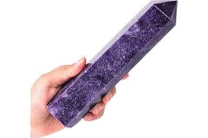 AMOYSTONE Large Healing Crystal Wand Lepidolite Point Natural Crystal Obelisk Tower Decor 1.8-2.2 LBS
