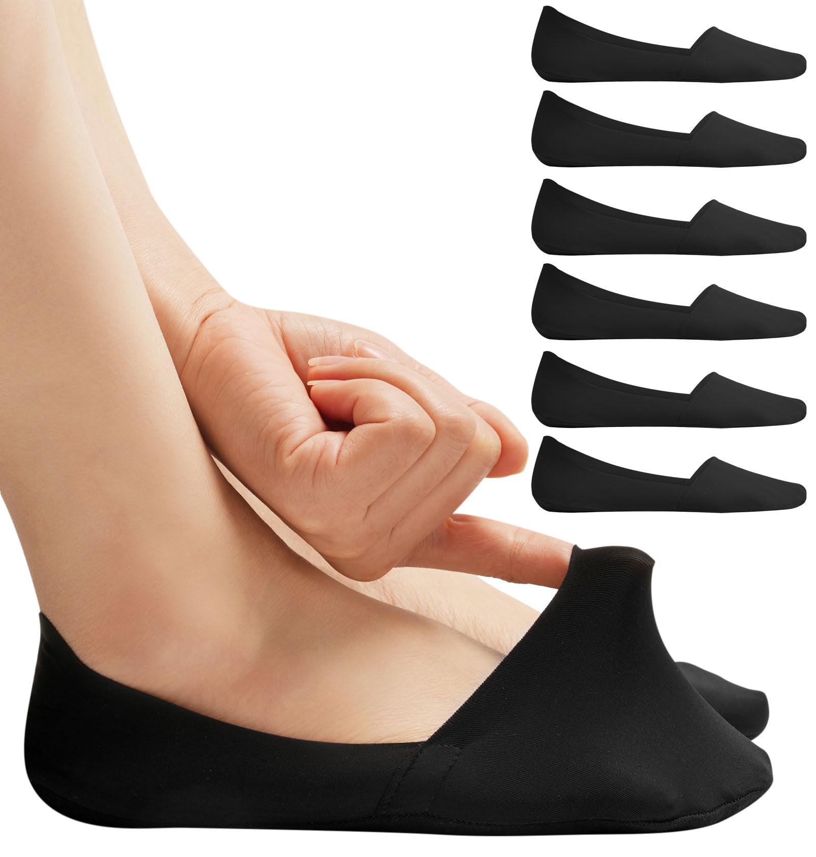 Photo 1 of ** MISSING PARTS**Murmorers No Show Socks for Women, Non Slip Nylon Thin Footies Invisible Silky Low Liner Socks for Loafers Flats Black 6 Pairs Size 9-12