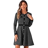 Allegra K Women's Houndstooth Plaid Contrast Color Elegant Business Work A-Line Dress