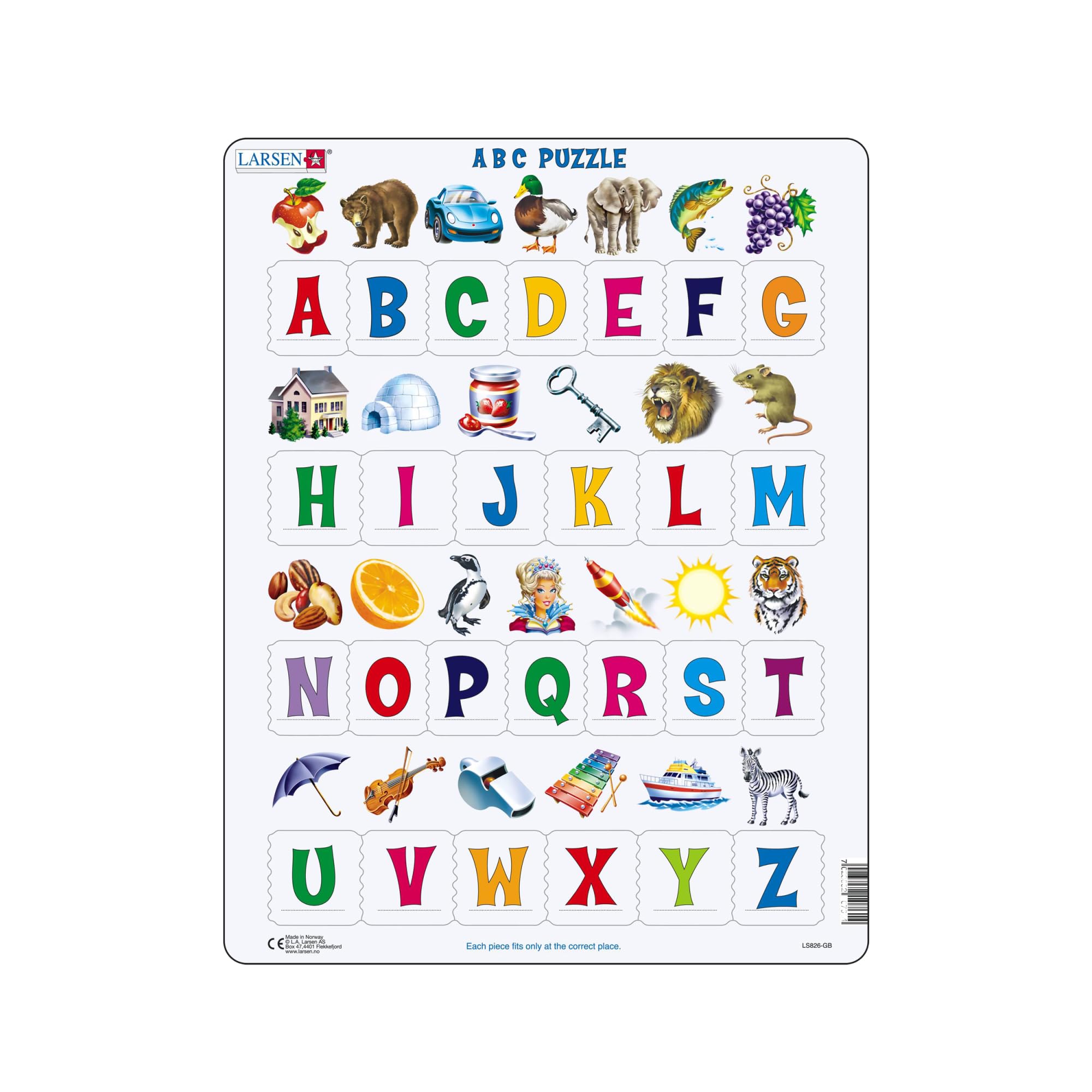 Larsen LS2826 Alphabet Puzzle – 26-Piece Tray & Frame Jigsaw for Ages 3+, Learn Letters & Phonics, Educational, Durable & Eco-Friendly
