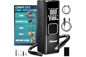 Tire Inflator Portable Air Compressor, Air Pump for Car Tires with Tire Pressure Gauge, 150 PSI Fast Inflation, VXSCAN 15000mAh 12V DC Electric Tire Pump for Car, Moto, Bike, Ball, Balloon Pump