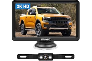 HAOKEO Backup Camera for Truck 7 Inch HD 2K Front Rear View Monitor kit Auto Color Image Night Vision, IP69 Waterproof DIY Grid Lines for Car/RV/Tractor/Semi-Trailers/Pickup H7