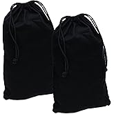 ZENPAC Cloth Bags, Black Duster Flannel Boot Storage with Drawstring Closure, Washable Breathable Cotton Fabric for Shoe, Luggage, 12.5x20.5, 2 Pack