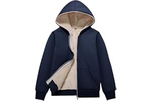 Flygo Unisex Boys Girls Fleece Jacket Hoodie Sherpa Lined Zip Up Hooded Sweatshirt Kids Winter Jackets