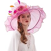 Women's Derby Church Hat Bridal Tea Party Wedding Party Sun Hat with Detachable hat Flower as Fascinators