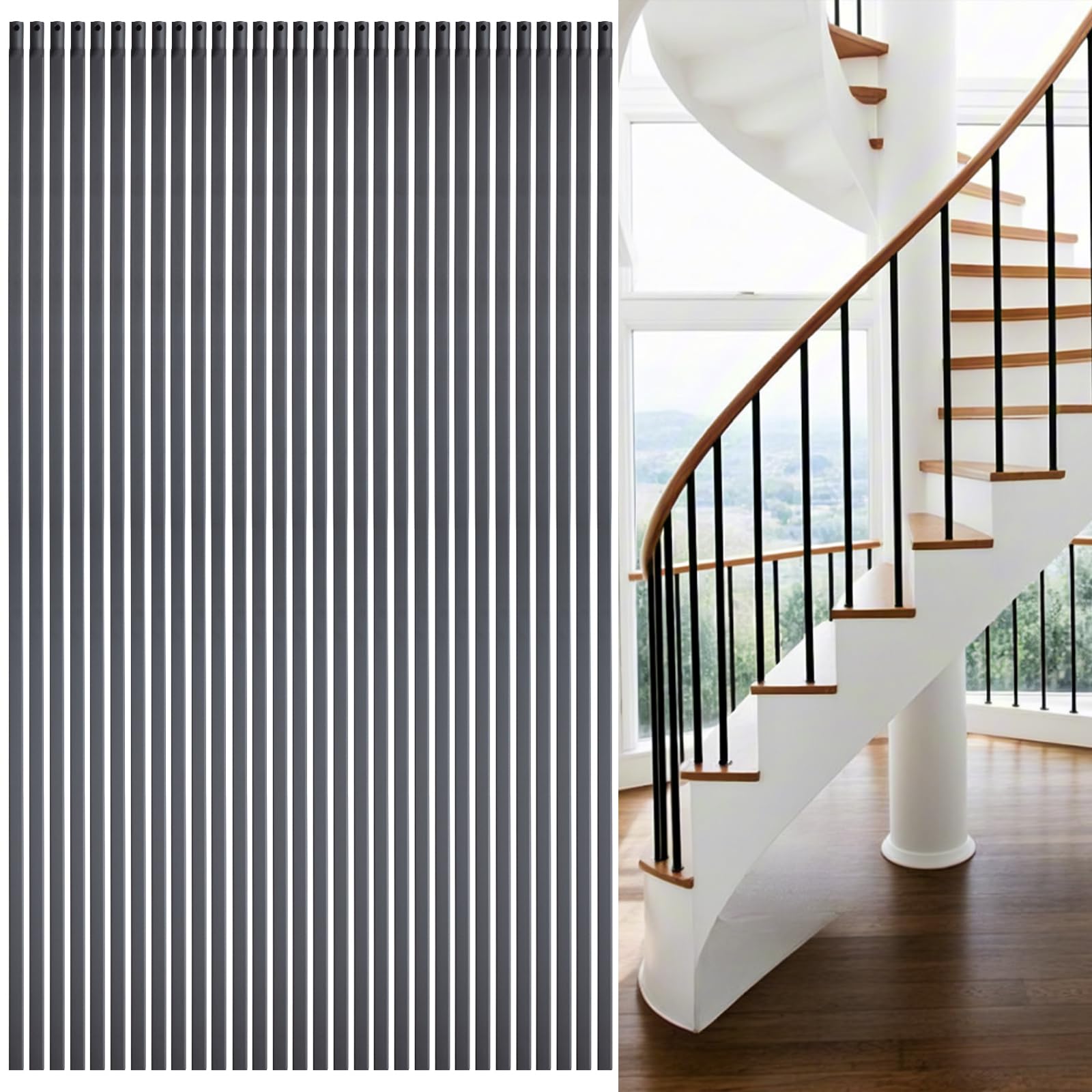 Photo 1 of 30Pack Wrought Iron Plain Balusters 1/2 Inch x 44 Inch Square Stairs Baluster Deck Balusters Plain Bar Balusters Iron Stairing Balusters Hollow Satins for Indoor Stairs Black