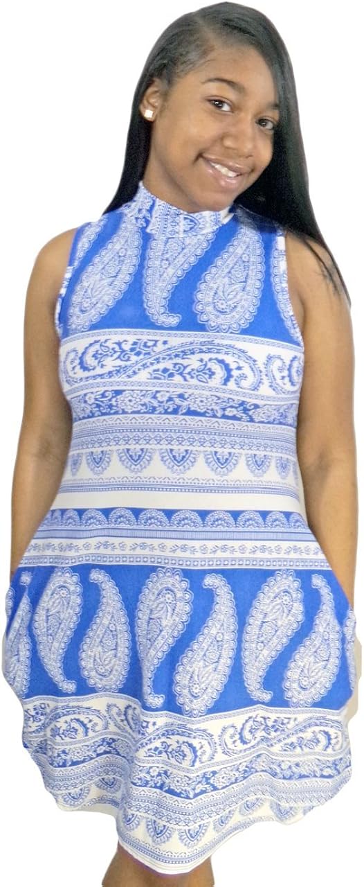 blue and white paisley dress
