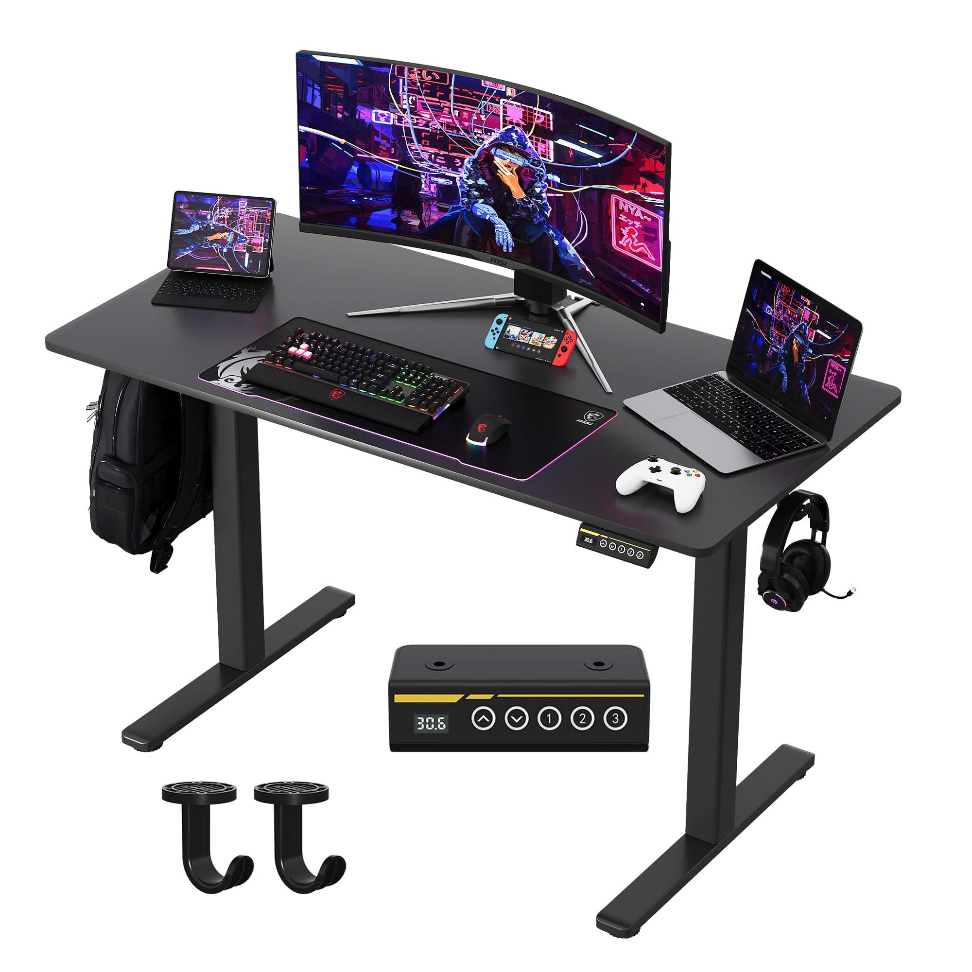 Photo 1 of Gamork Electric Standing Desk,48x24 Inches Adjustable Height Stand up Desk, Sit Stand Home Office Desk with Splice Board, 3 Preset Heights,Equipped with Hooks,Ergonomic Computer Desk Workstation?Black