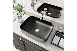 ELLAI Bathroom Vessel Sink Rectangle Above Counter Porcelain Ceramic Top Mount Rectanglar Countertop Sink for Bathroom 19.7"x15.2"x5.4" Matte Black