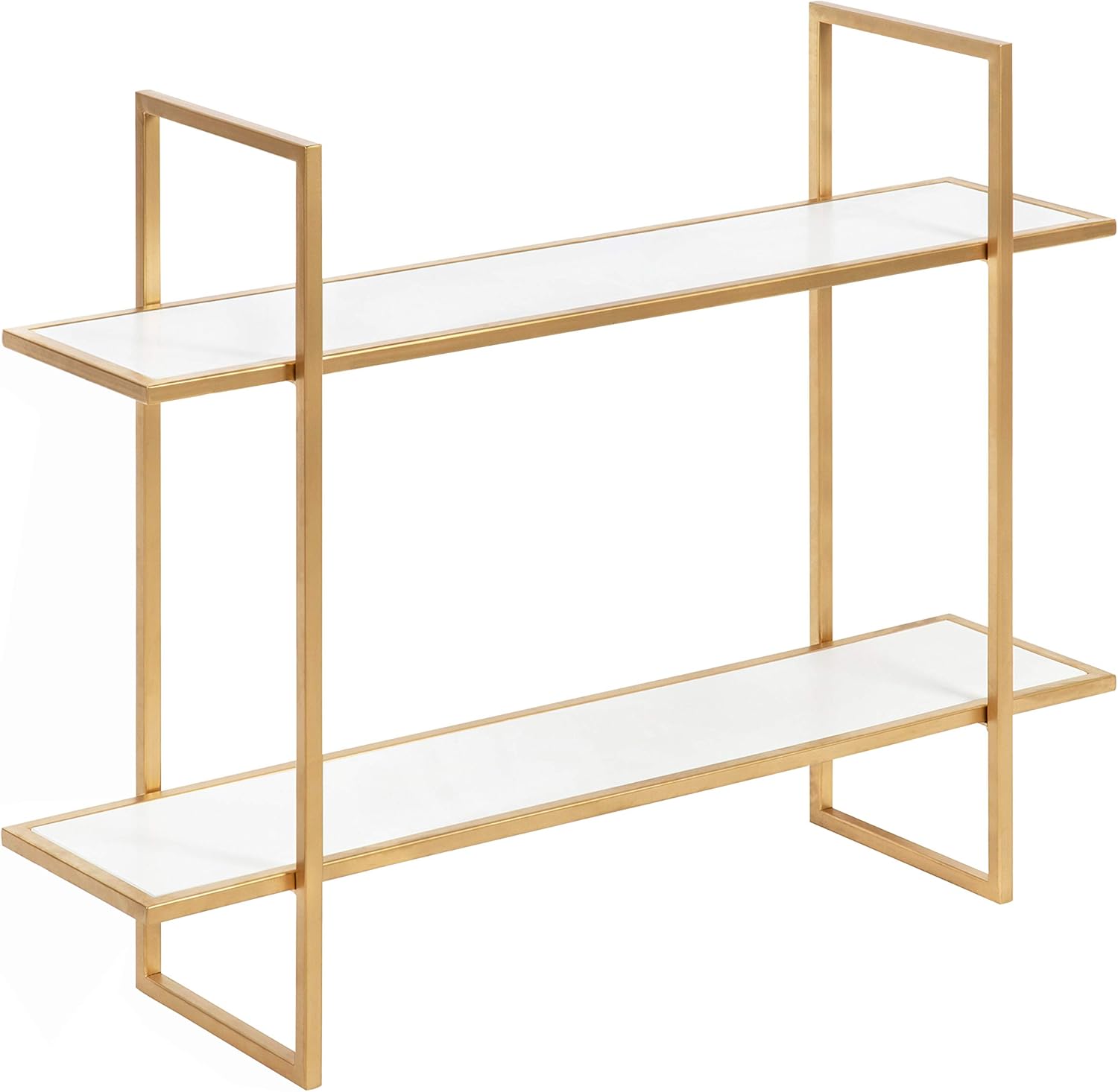 Kate and Laurel Leigh Wood and Metal Wall Shelf, 30" x 24", White and Gold, Unique Modern Glam Home Decor with Efficient Storage Shelves for Smaller Spaces