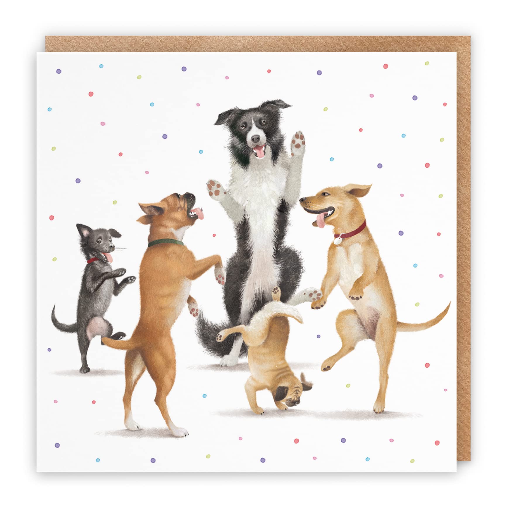 Hunts England Blank Any Occasion Card For Him Or Her - Dancing Dogs - Dogs All Occasions Blank Card For Men, Women, Boys, Girls - Milo's Gallery Collection