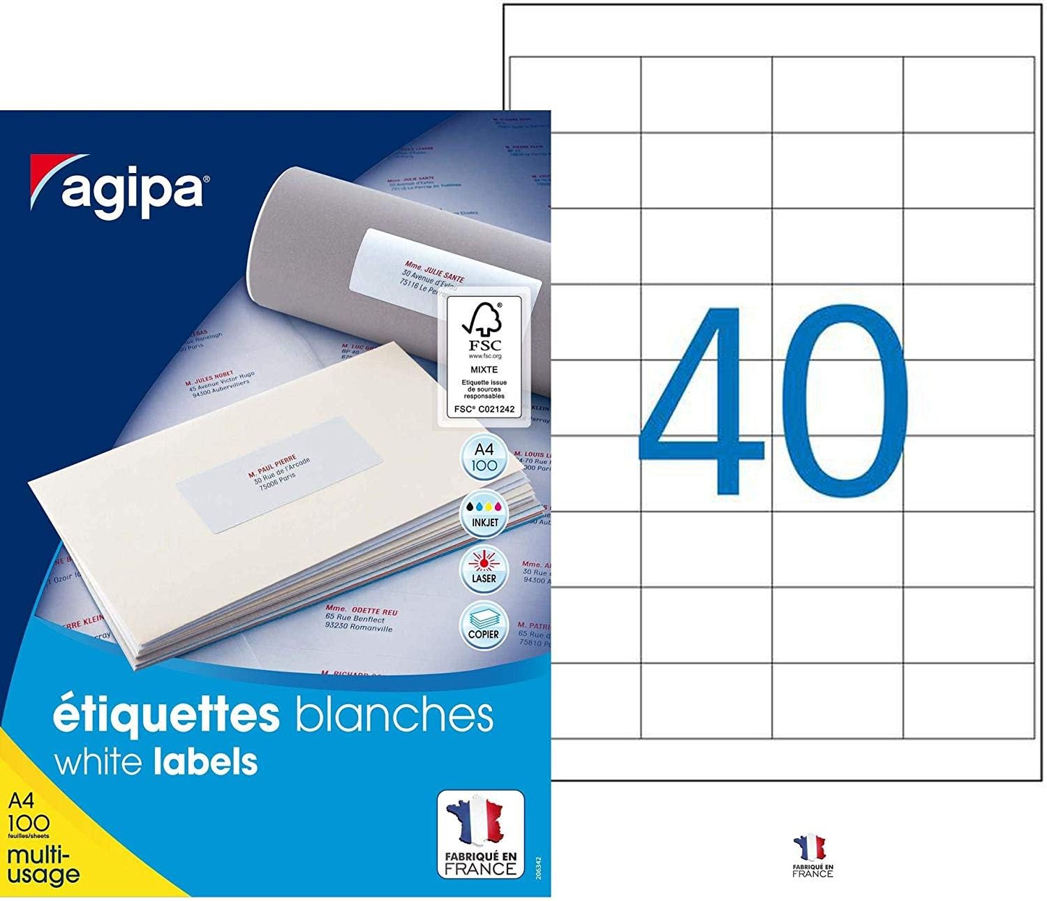 Agipa Labels for Inkjet/Laser Printers and Photocopiers 48.5 x 25.4 mm Box of 4000 White