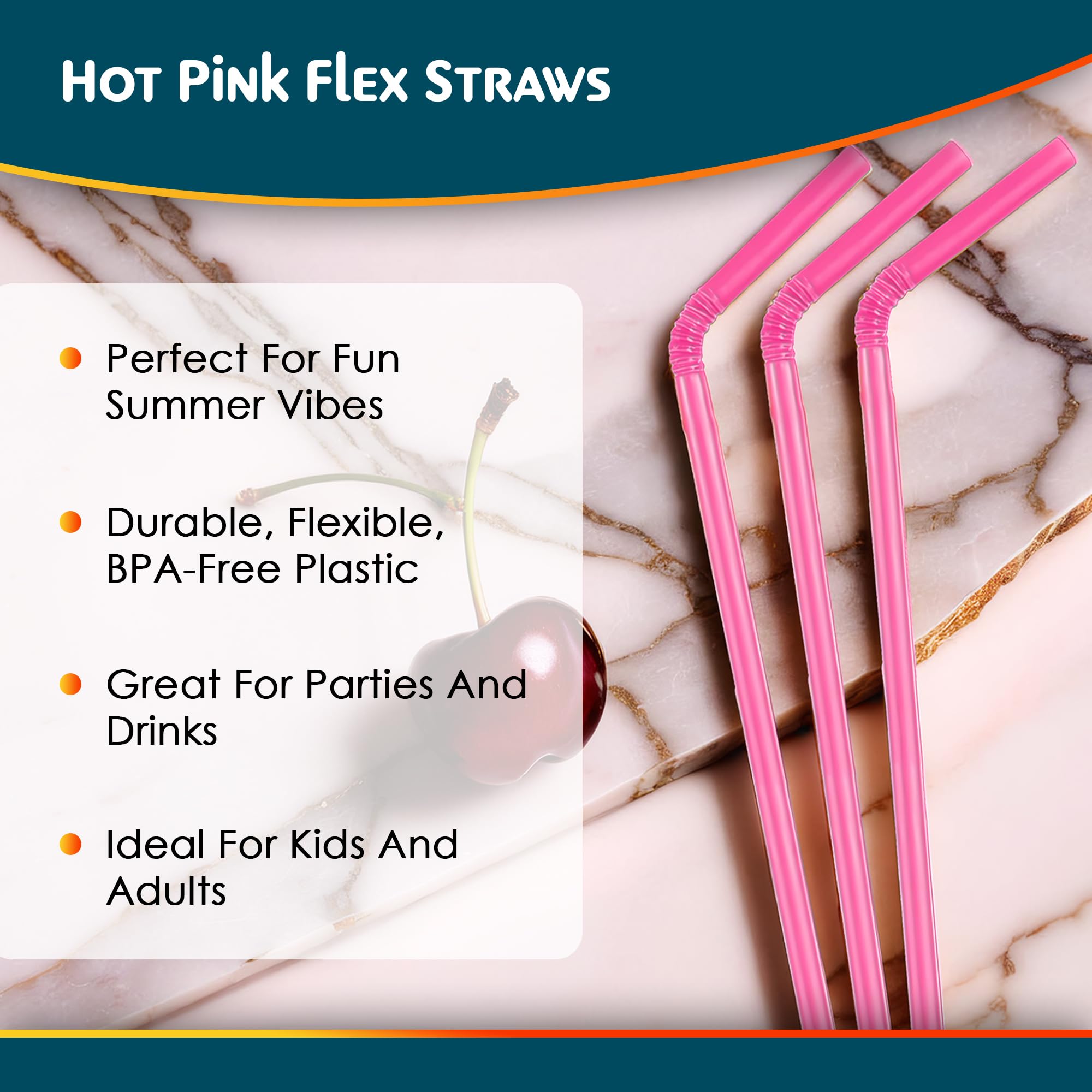 Disposable Hot Pink Plastic Flex Straws - 11.5