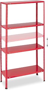 Relaxdays Heavy Duty Steel Shelving Unit Red 147.5x75.5x30.5cm 160kg Garage view 6