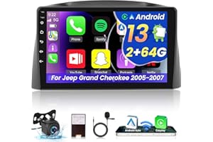 NHOPEEW [2+64G] Car Stereo for Jeep Grand Cherokee 2005 2006 2007-10.1 Inch HD Touchscreen Android 13 Radio - Wireless Carplay & Android Auto, EQ Audio, WiFi, GPS, Multi UI, SWC + AHD Backup Camera + Canbus