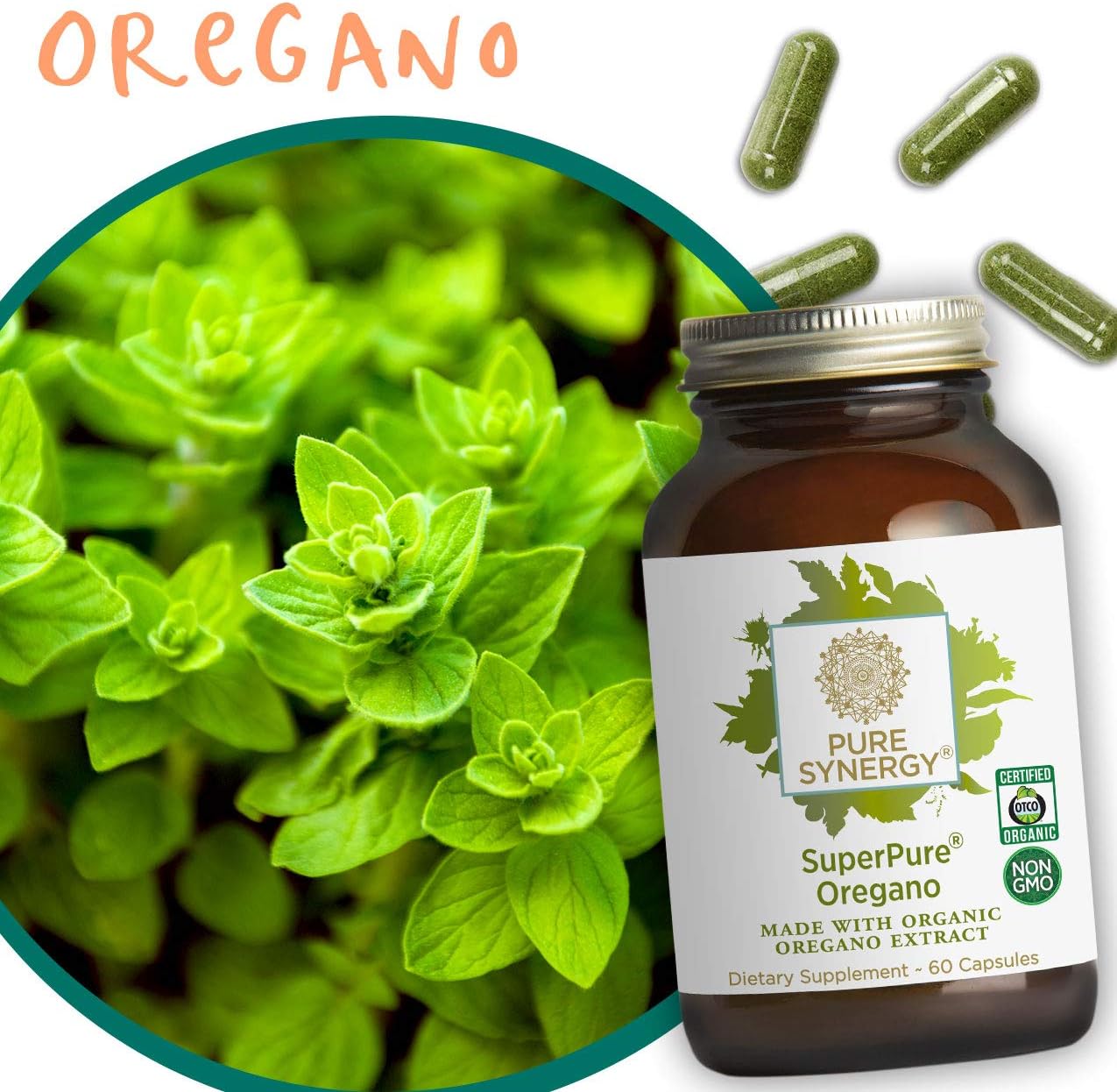 Pure Synergy SuperPure® Oregano Extract (60 Capsules) Made with Organic Oregano for Immune Health Support: Health & Personal Care