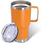 ATQTQ 20 oz Tumbler with Handle and Lid, Stainless Steel Tumbler Insulated Travel Coffee Mug, Spill Proof Double Wall Vacuum Tumbler Cup Keep Drink Hot & Cold, Orange, 1 Pack
