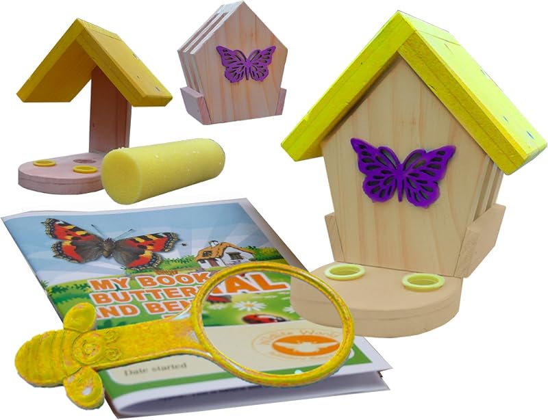 Wildlife World FSC Timber Butterfly Moth Feeder Habitat + Kids Book Magnifier