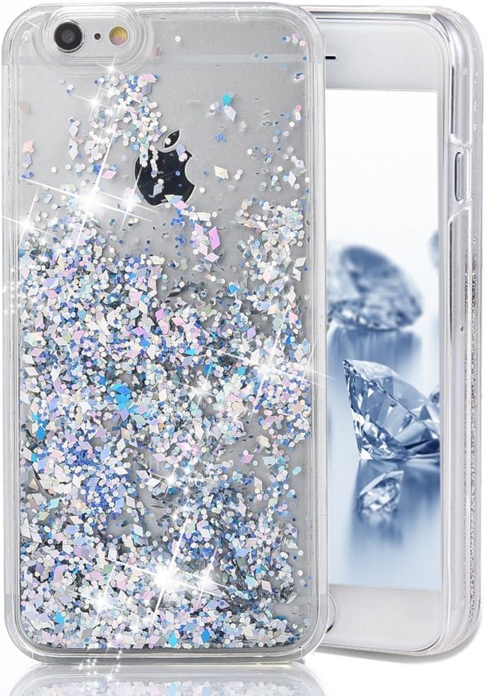 iPhone 5C Case,iPhone 5C Cover,iPhone 5C Bling Case,PHEZEN 3D Creative Design Shiny Quicksand Moving Bling Glitter Sparkle Love Heart Flowing Clear Hard Case for iPhone 5C - Silver Diamond