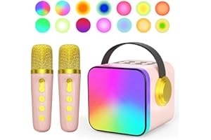 UNIH Mini Karaoke Machine for Kids Adults,Portable Bluetooth Karaoke Speaker with 2 Wilreless Microphones,14 Lighting Modes,Toys for Girls Boys 4, 5, 6, 7, 8+ Years Old Toddler Teens (Pink)