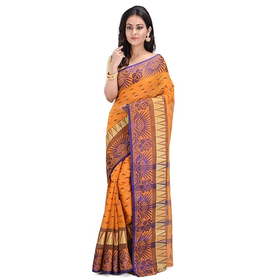 Women's Traditional Pure Cotton Bengali Handloom Tant Saree - Without Blouse Piece (RSH-811 /Mustard)