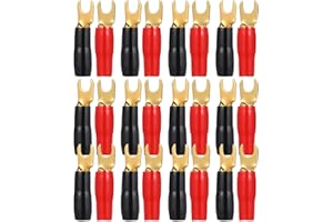 Veemoon 12 Pairs Insulated Fork Spade Connectors for Speaker Wire Brass Audio Terminal with Red Black